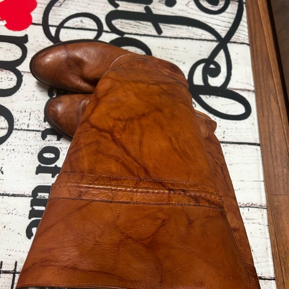 FRYE MELISSA B 76442 TRAPUNTO SADLE BROWN LEATHER KNEE HIGH RIDING BOOTS 9.5 - Picture 5 of 10